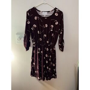 French‎ Grey Mauve Floral Long Sleeved Dress Women's Size S